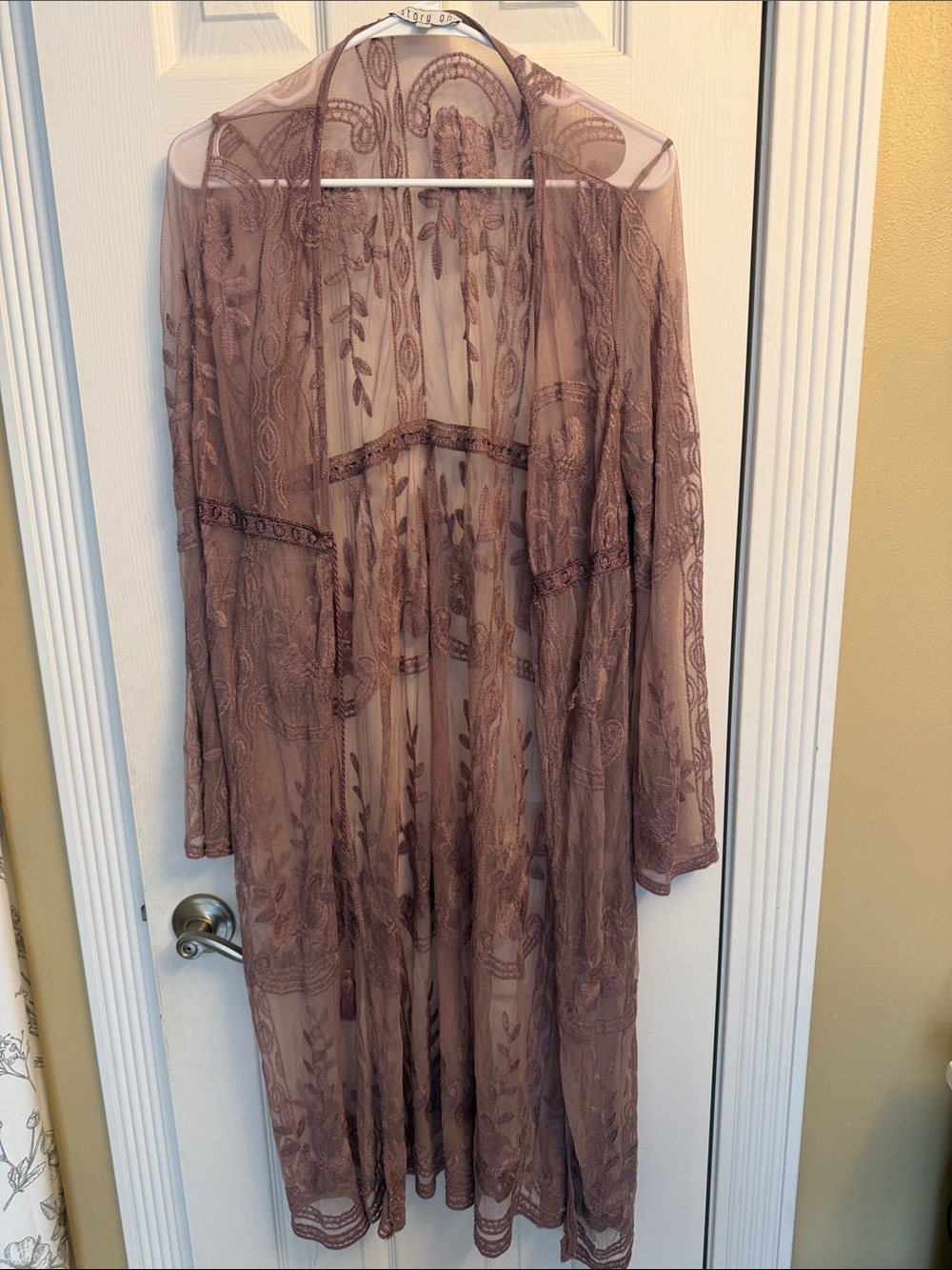 Sheer Embroidered Longline Duster - Mauve